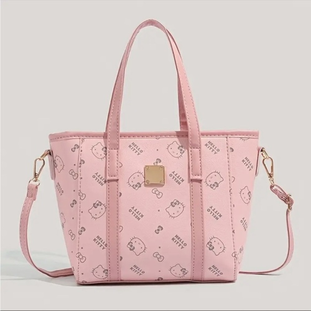 Hello Kitty Mini Tote Bag Pink Logo Print Crossbody Strap NWT